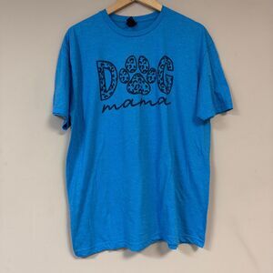 Dog Mama Blue T-Shirt Women XL Pet Mom Owner Paw Print graphic T Leopard Animal